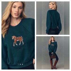 NWOT size Medium Anthropologie Maeve Embroidered Horse Shrunken Sweatshirt